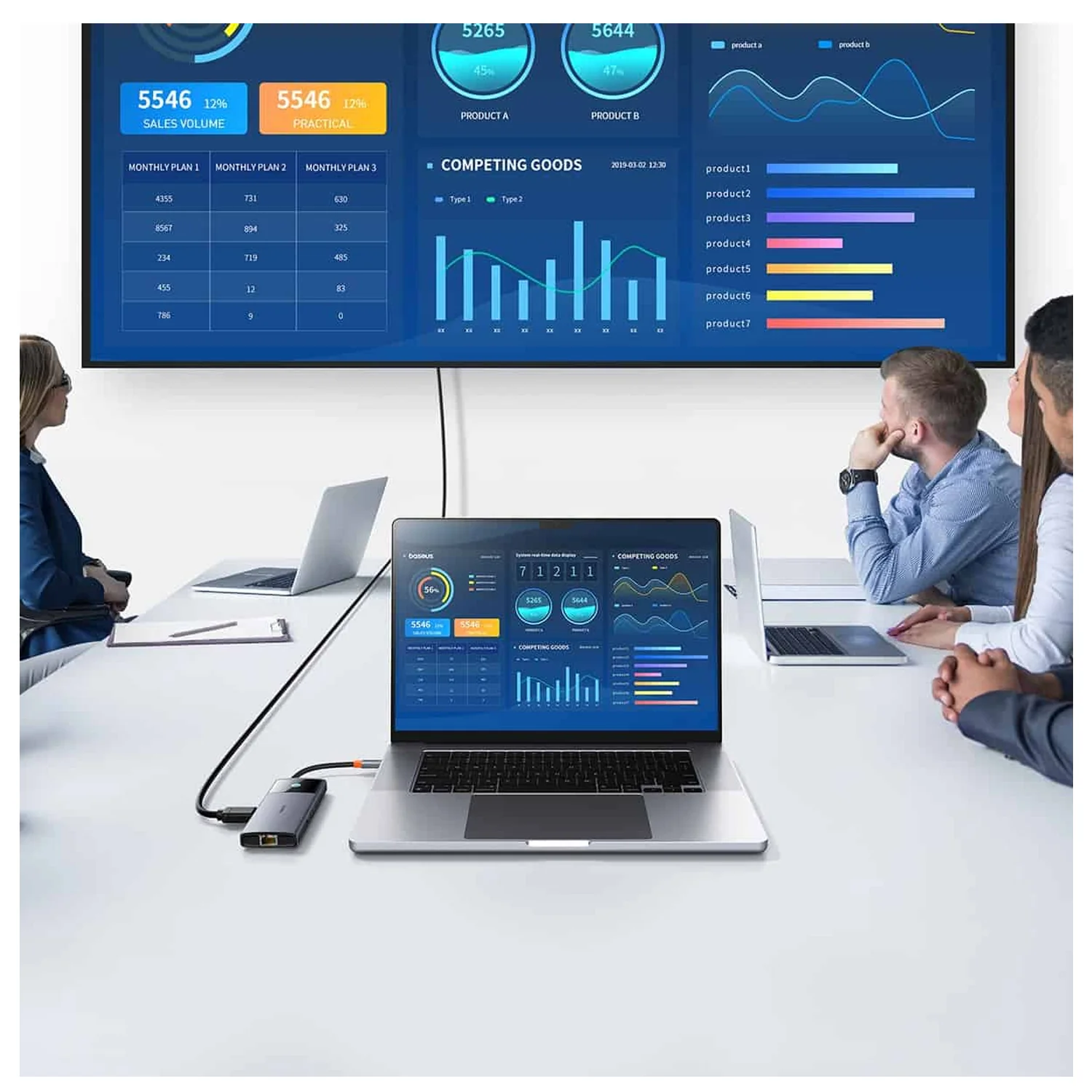 Adaptador Baseus HUB 6 EN 1 TIPO C HDMI4k USB RJ45 Serie II - Image 3