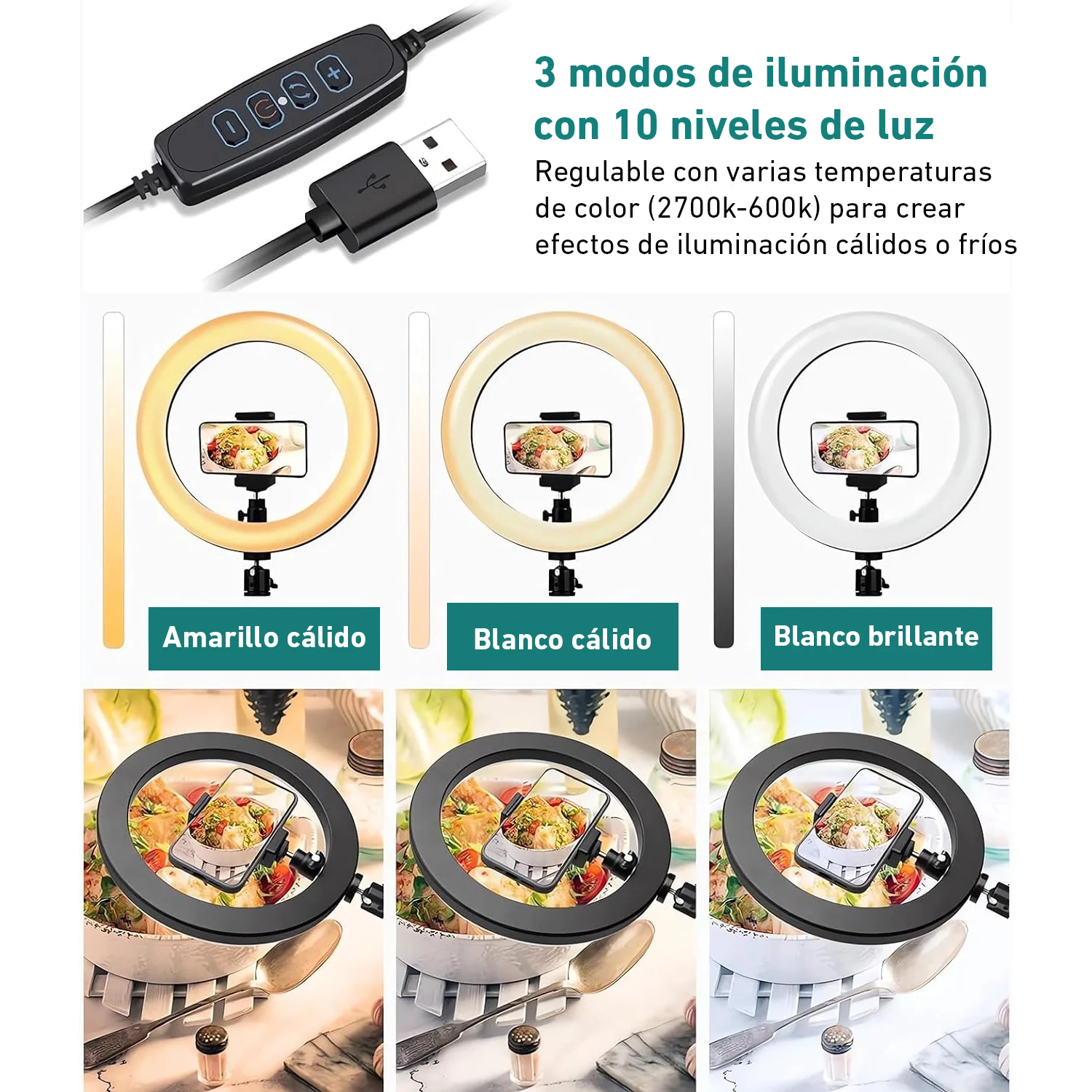 Aro de luz trípode de escritorio soporte de celular anillo de luz LED MM-F10 - Image 4