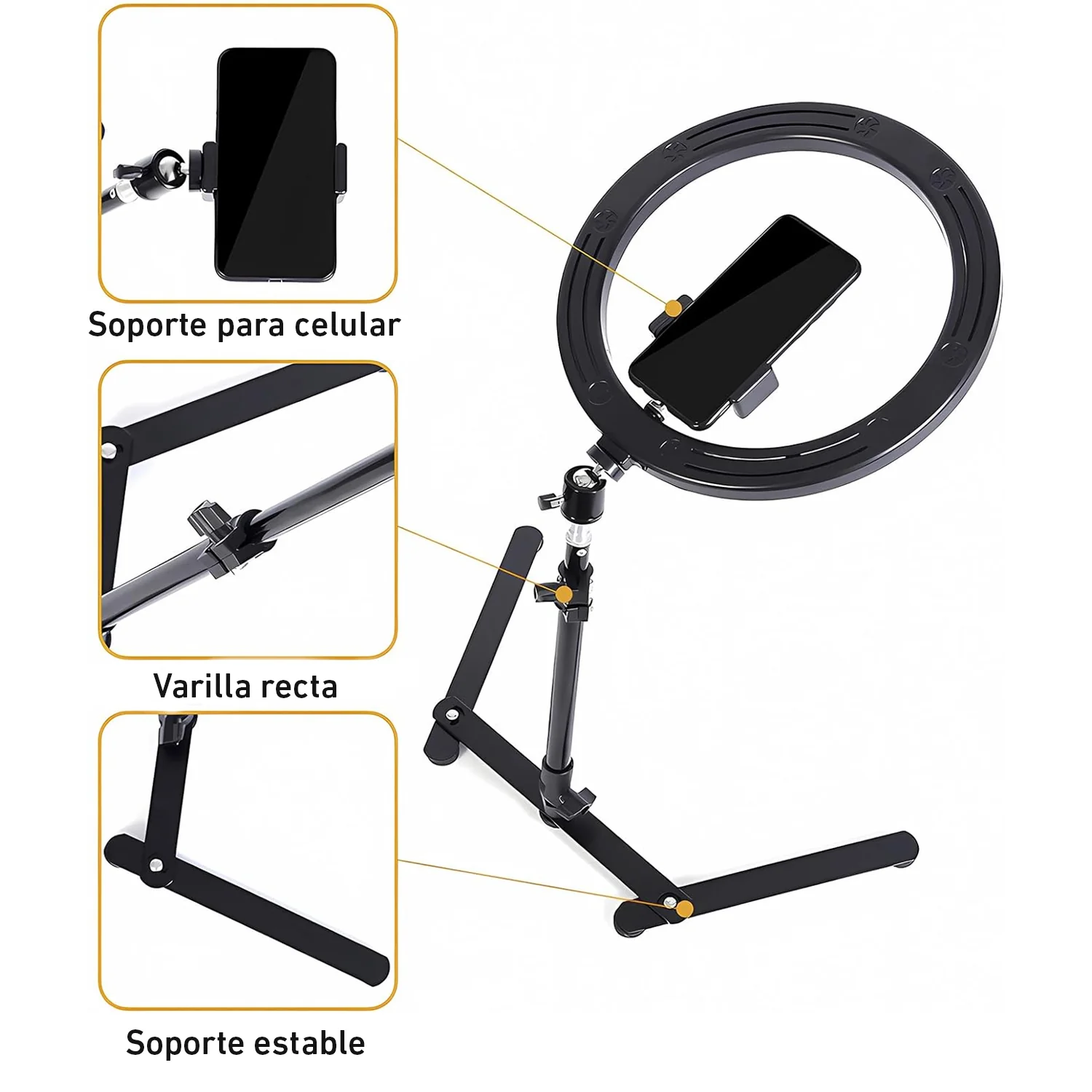 Aro de luz trípode de escritorio soporte de celular anillo de luz LED MM-F10 - Image 5