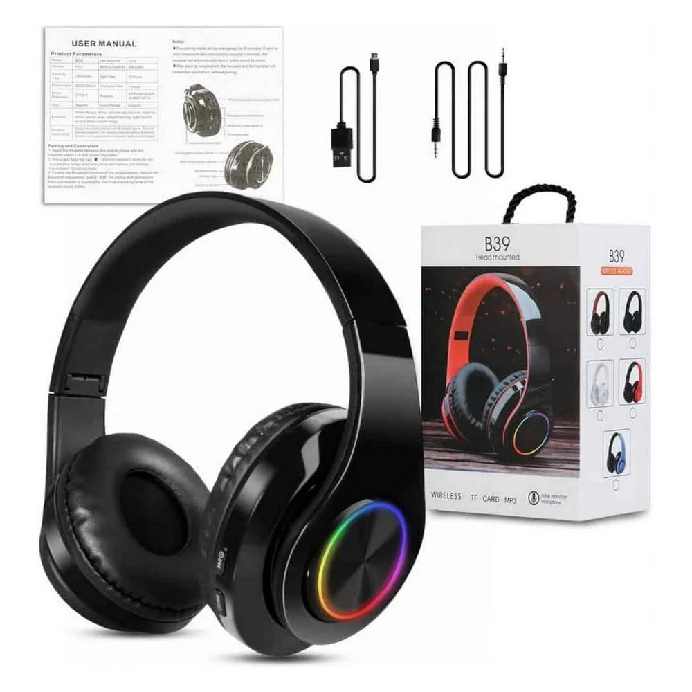 Audífonos Inalámbricos Bluetooth Auriculares Led microSD B39 - Image 4