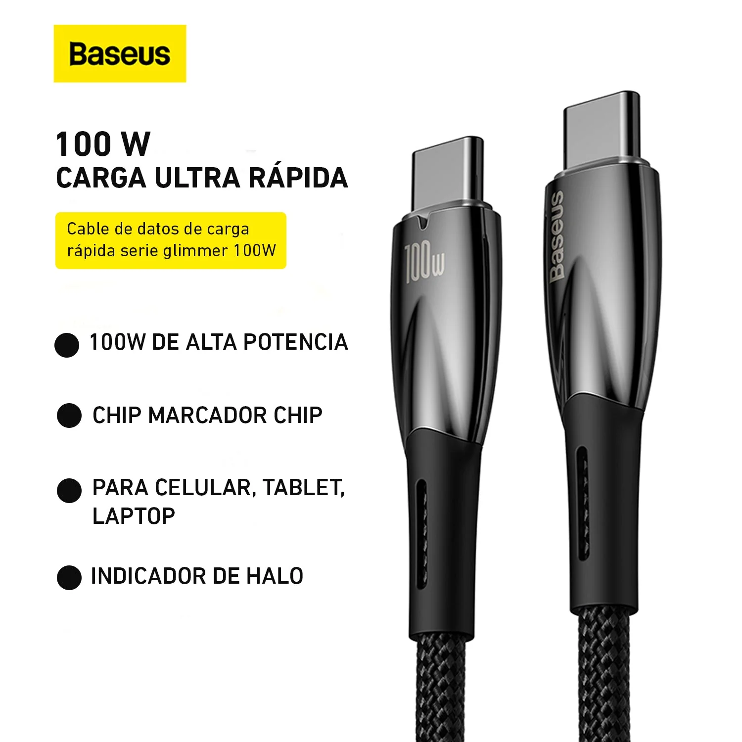 Cable de datos Tipo C a Tipo C carga rápida 100W 2m Baseus CADH000801 - Image 3