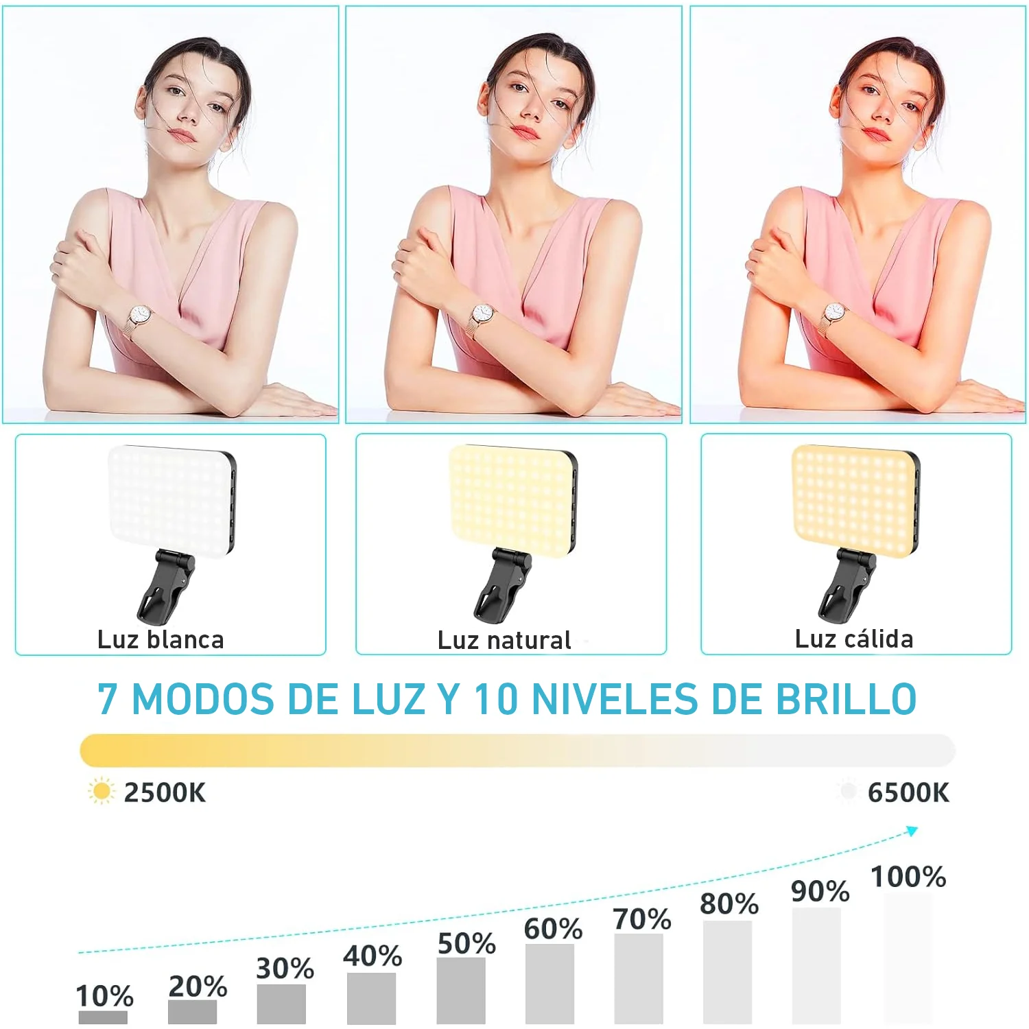 Panel de luz LED para selfie 60 LEDs recargable para celular con clip D6 - Image 3