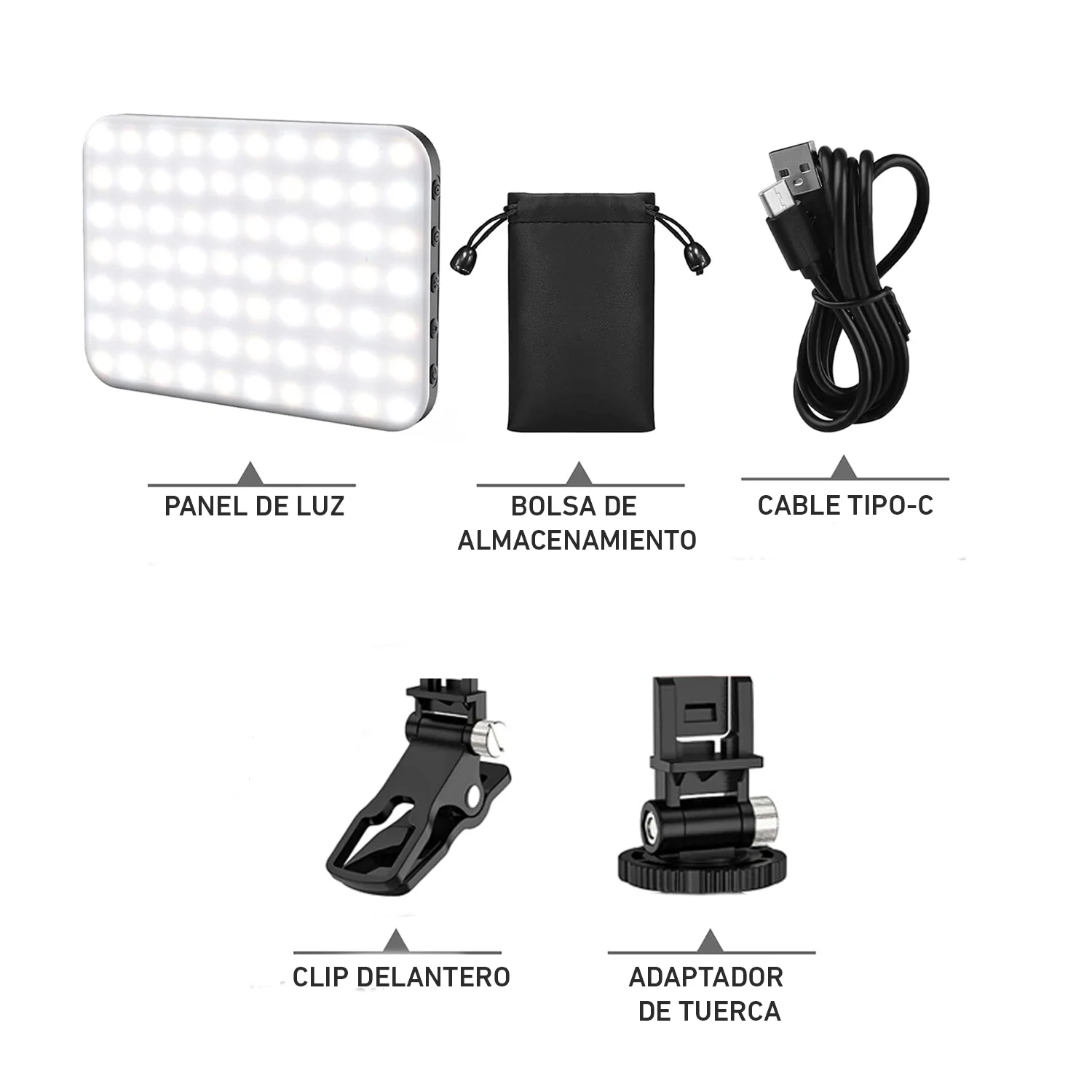 Panel de luz LED para selfie 60 LEDs recargable para celular con clip D6 - Image 6