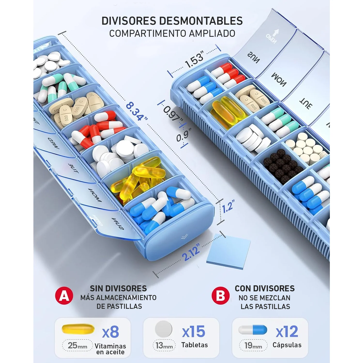 Pastillero diario Vaydeer organizador de pastillas Aluminio PB1012 - Image 3
