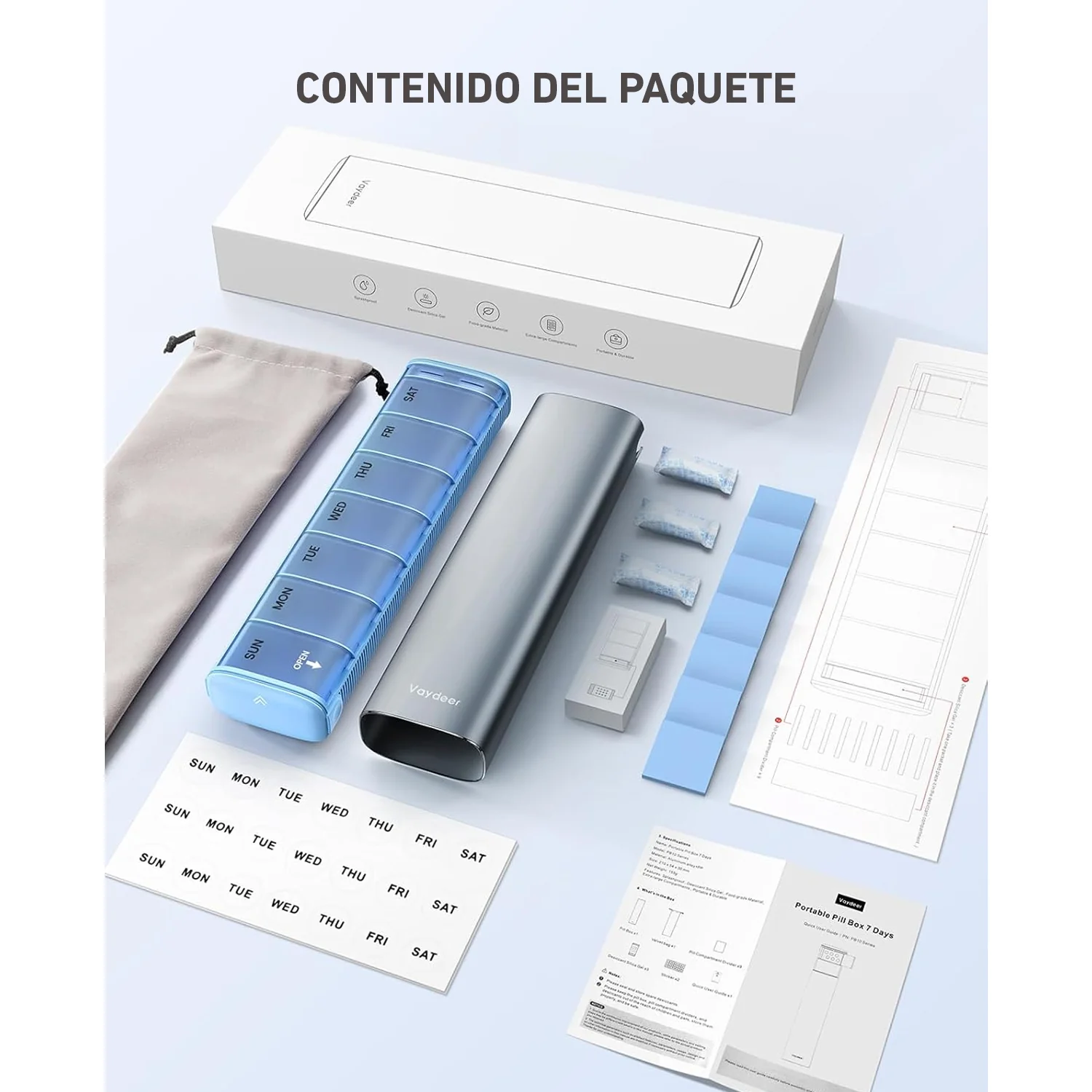 Pastillero diario Vaydeer organizador de pastillas Aluminio PB1012 - Image 7